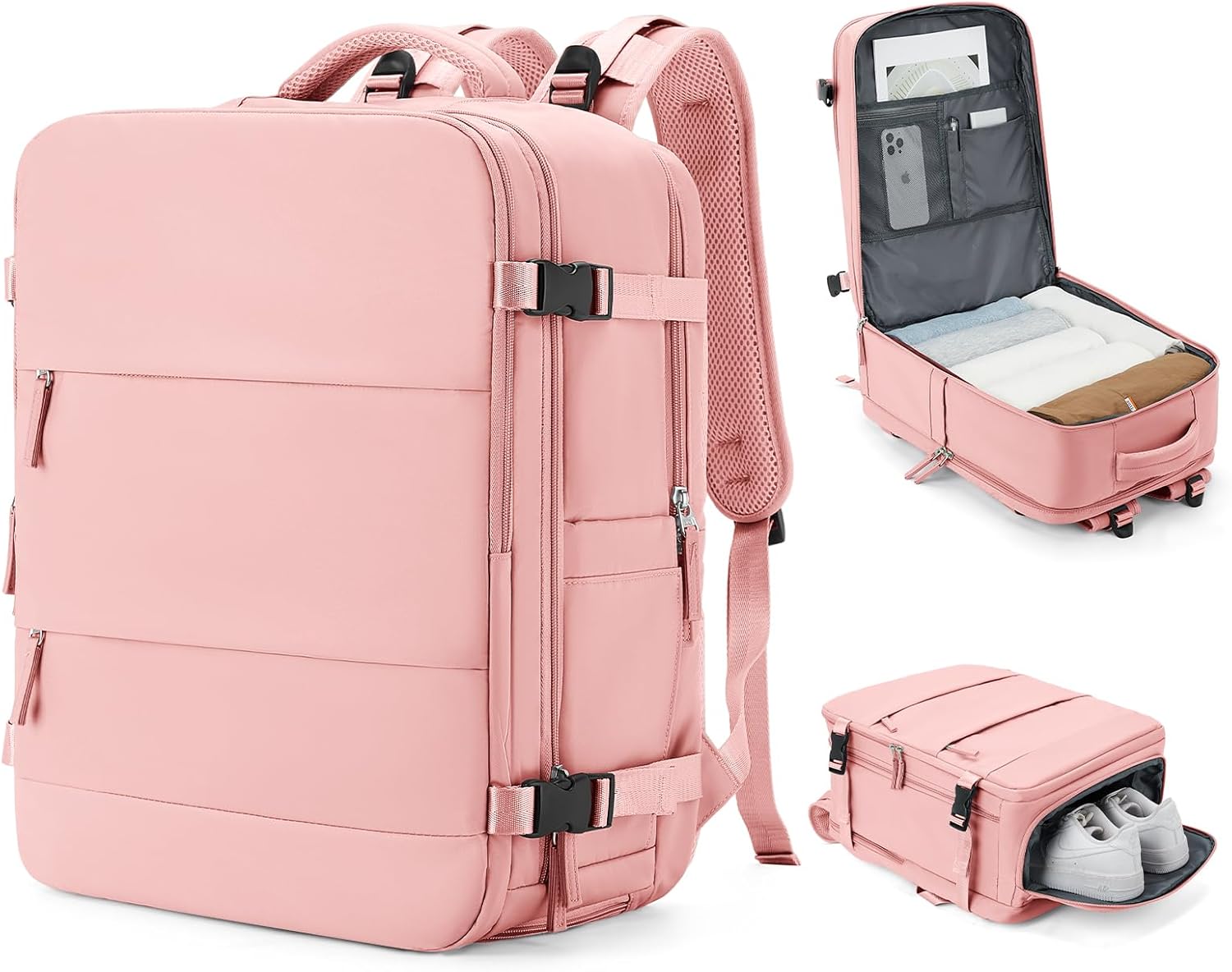 Large Travel Backpack Carry On for Women Man Gym Backpack with Laptop Compartment Teacher Personal Item Backpack Rucksack Airplane Accessories Must Haves Pink