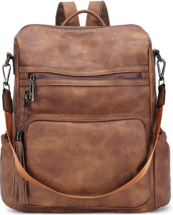 Backpack Purse for Women Large Women's Backpack Leather Travel Backpack Fashion Backpack Purse Designer Ladies Shoulder Bags with Tassel Two-toned Brown