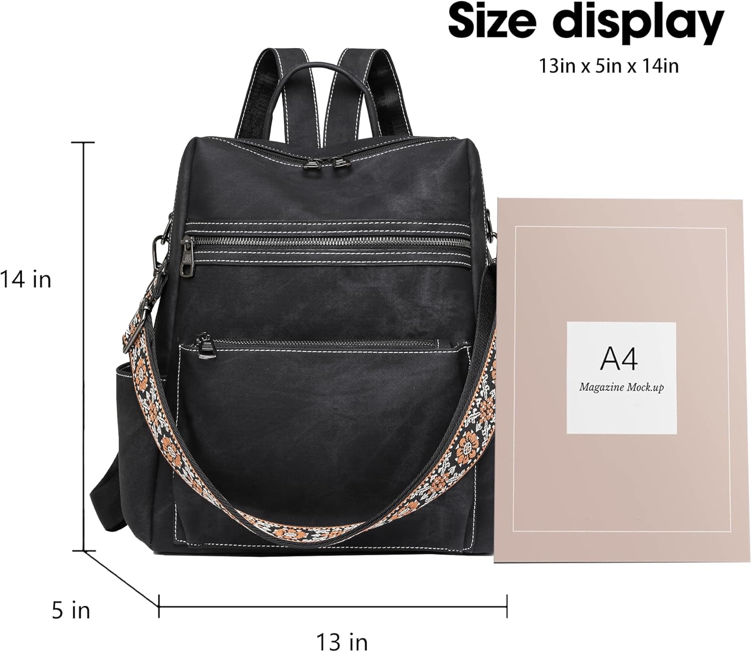 Backpack Purse for Women Leather Handbag Ladies Fashion Shoulder Bag Designer Convertible Travel Backpack Black
