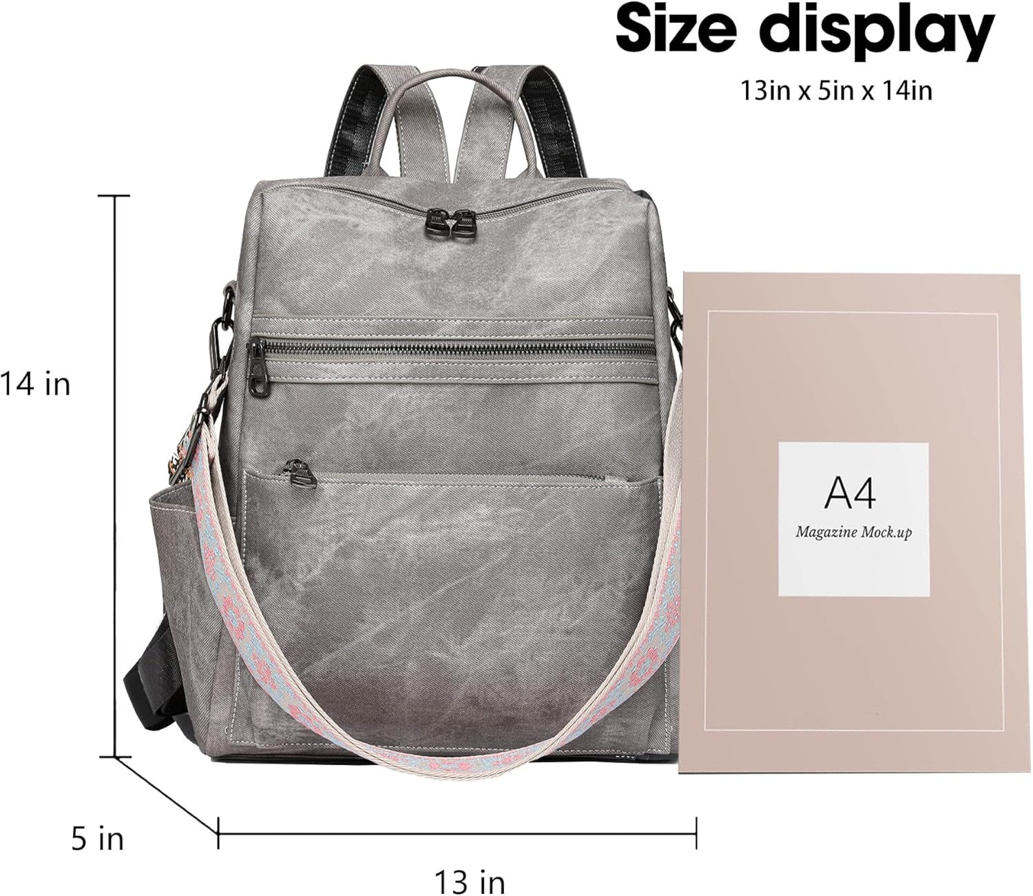 Backpack Purse for Women Leather Handbag Ladies Fashion Shoulder Bag Designer Convertible Travel Backpack Grey