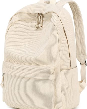 School Backpack for Teens Large Corduroy Bookbag Lightweight 17 inch Laptop Bag for Girls Women Casual High School College (Corduroy-Beige)