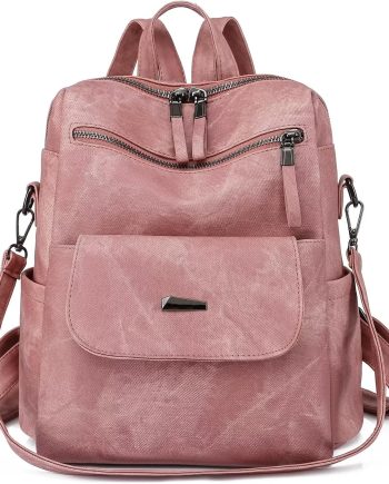 PU Leather Backpack Purse for Women Fashion Multipurpose Design Handbag Ladies Shoulder Bags Travel Backpack Pink