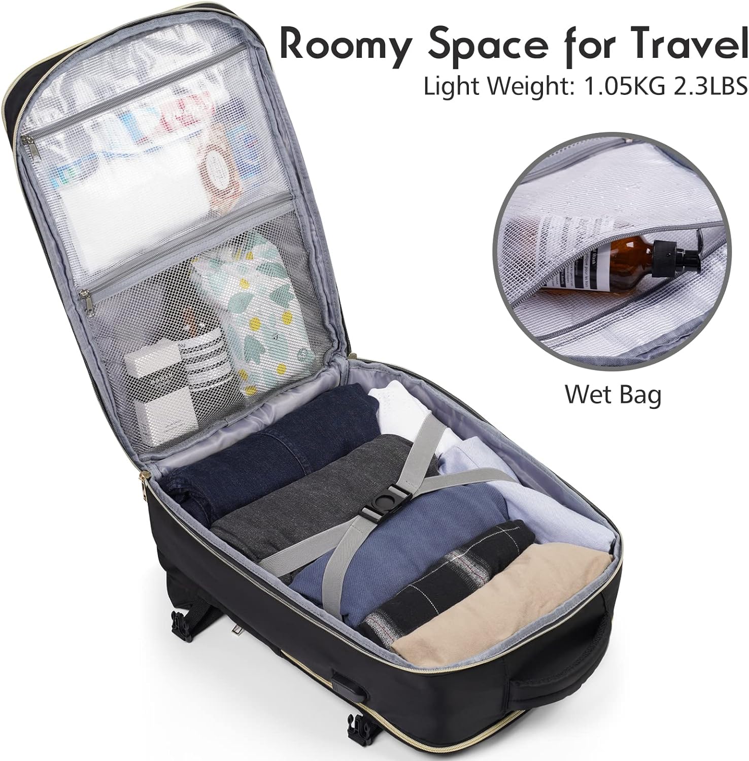 Large Travel Backpack Women, Flight Approved Carry On Backpack, Water Resistant Anti-Theft Casual Daypack School Bag Fit 17 Inch Laptop with USB Charging Port, Black