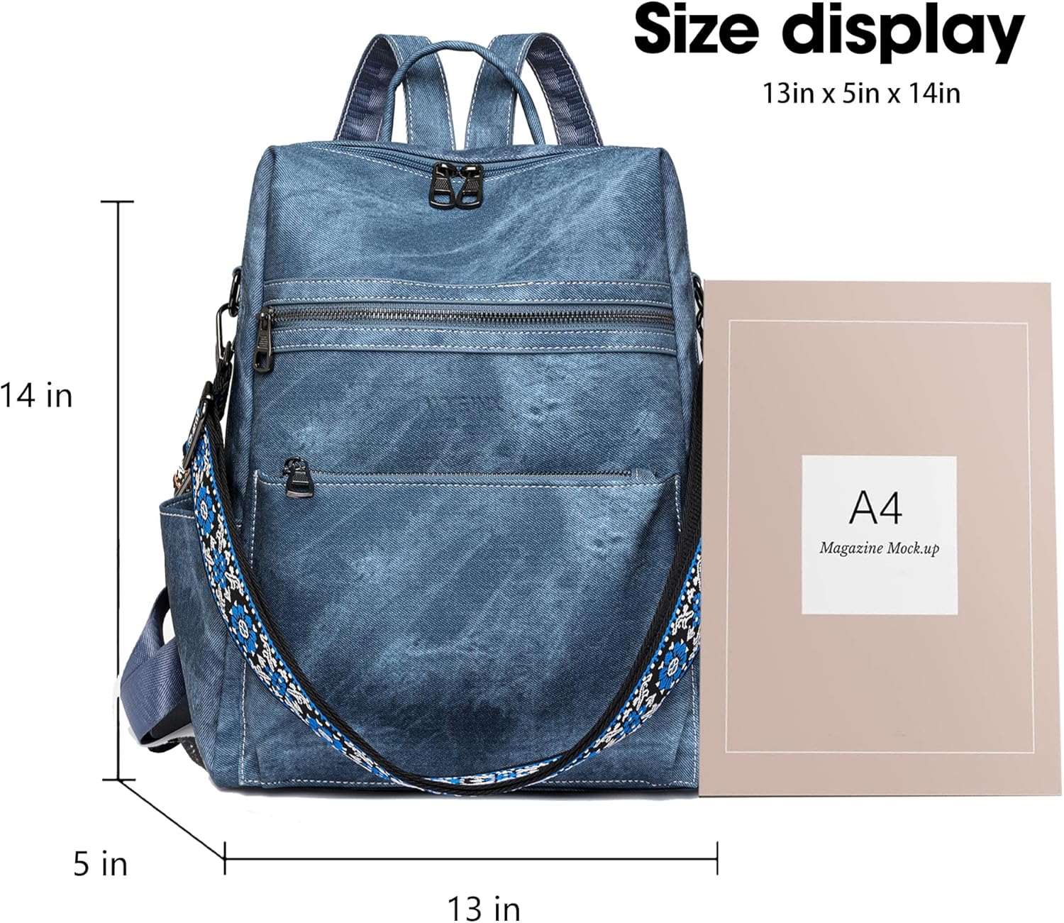 Backpack Purse for Women Leather Handbag Ladies Fashion Shoulder Bag Designer Convertible Travel Backpack Blue