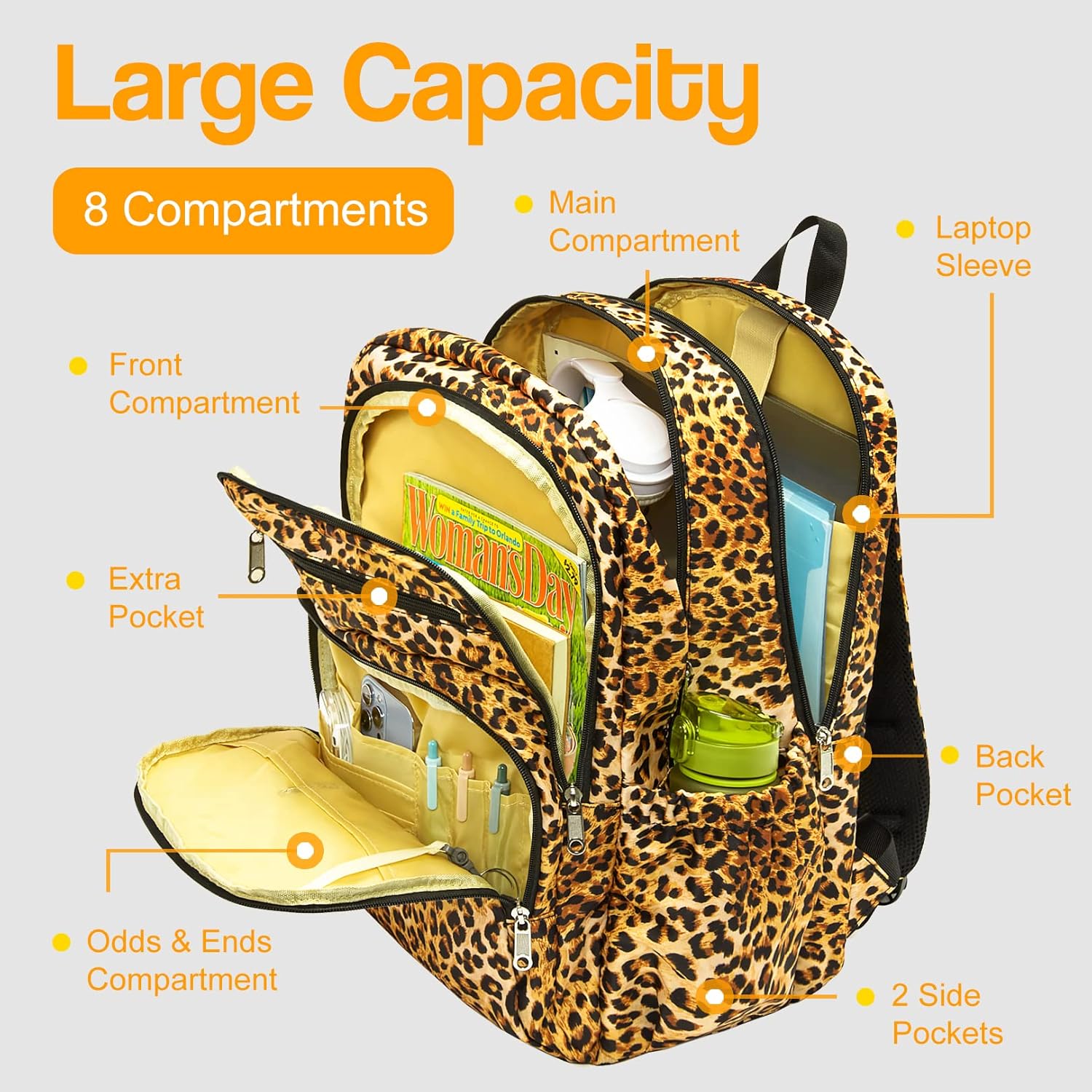 Women's Backpack Leopard Cheetah Print Travel Backpacks Fits 15.6 inch Laptop Water Resistant Carry On Overnight Airplane Traveling Essentials Casual Daypack