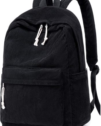 School Backpack for Teens Large Corduroy Bookbag Lightweight 17 inch Laptop Bag for Girls Boys Casual High School College (Corduroy-Black)