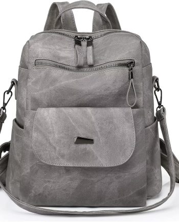 PU Leather Backpack Purse for Women Fashion Multipurpose Design Handbag Ladies Shoulder Bags Travel Backpack Grey