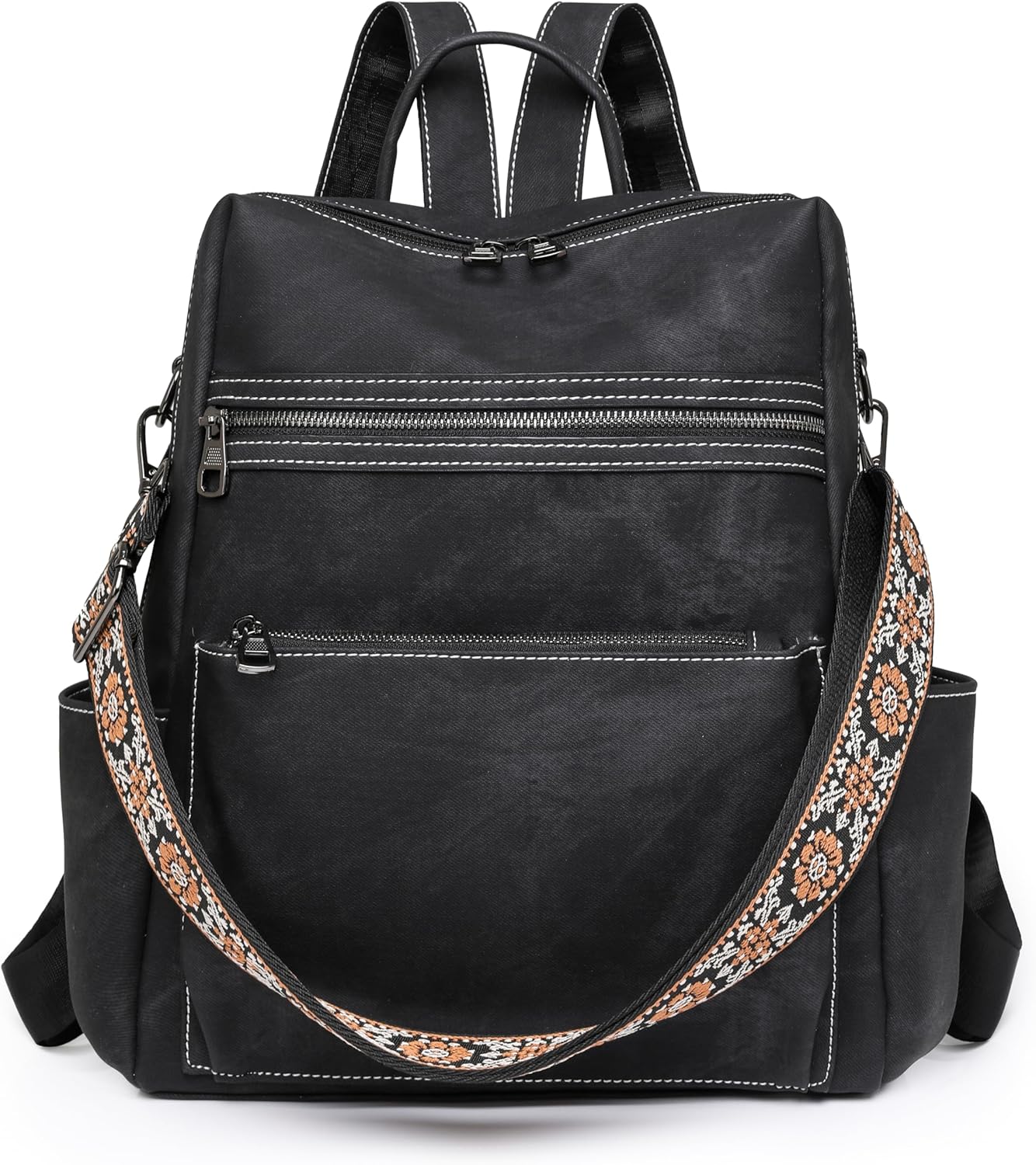 Backpack Purse for Women Leather Handbag Ladies Fashion Shoulder Bag Designer Convertible Travel Backpack Black